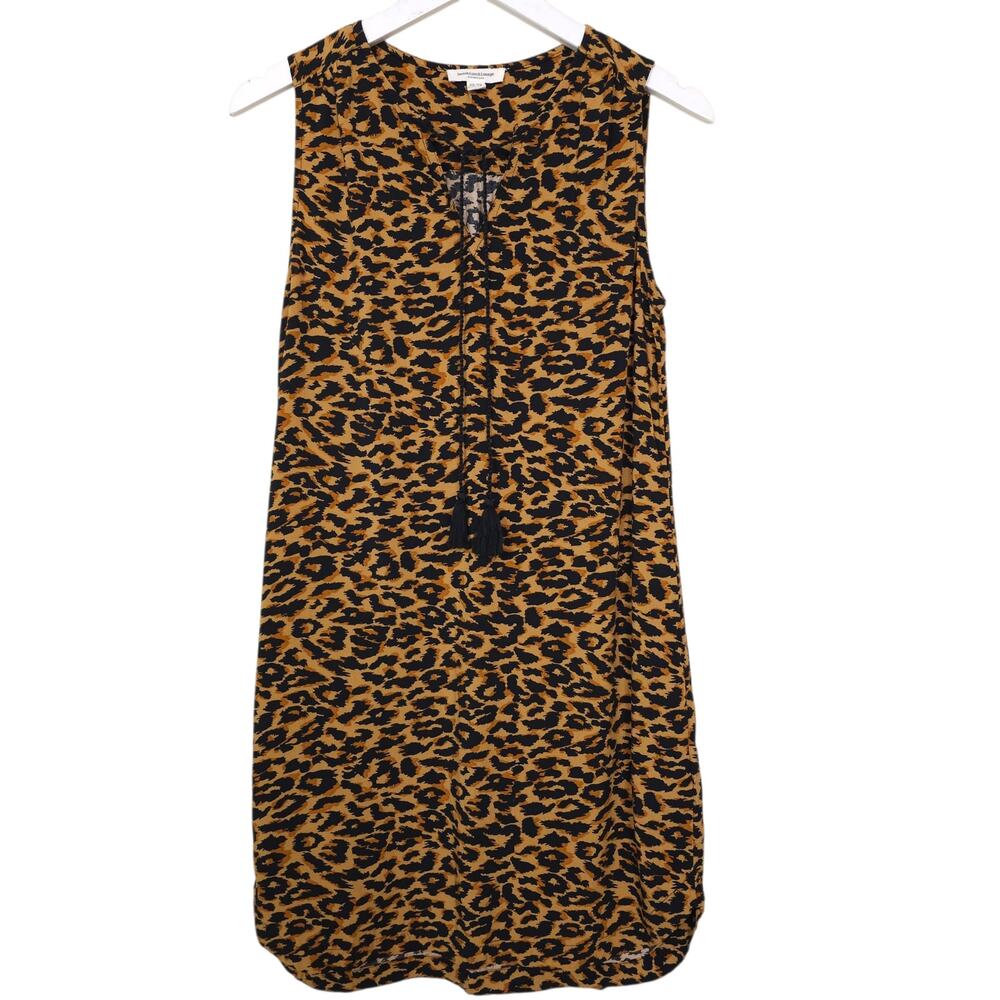 Beach Lunch Lounge Leopard Print Sleeveless V-Neck Tassel Mini Dress XS